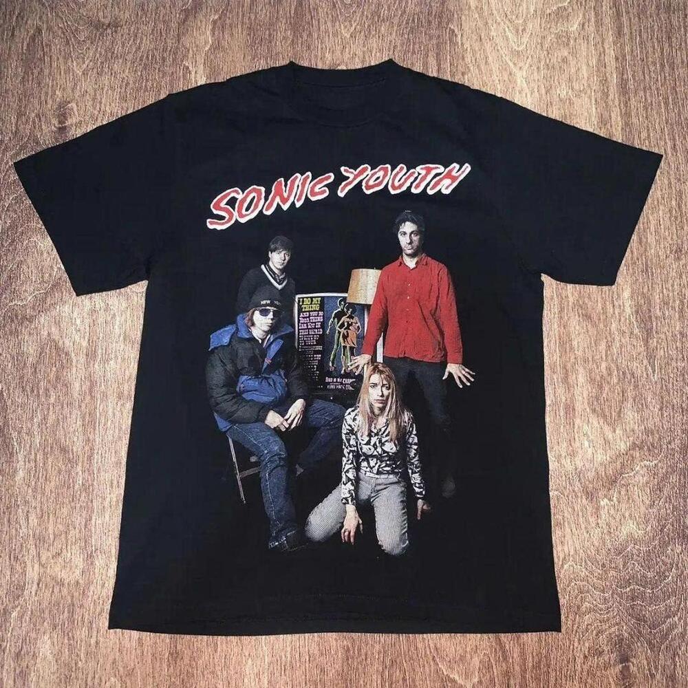 Sonic Youth Band Tee With Front And Back Graphics Black Cotton